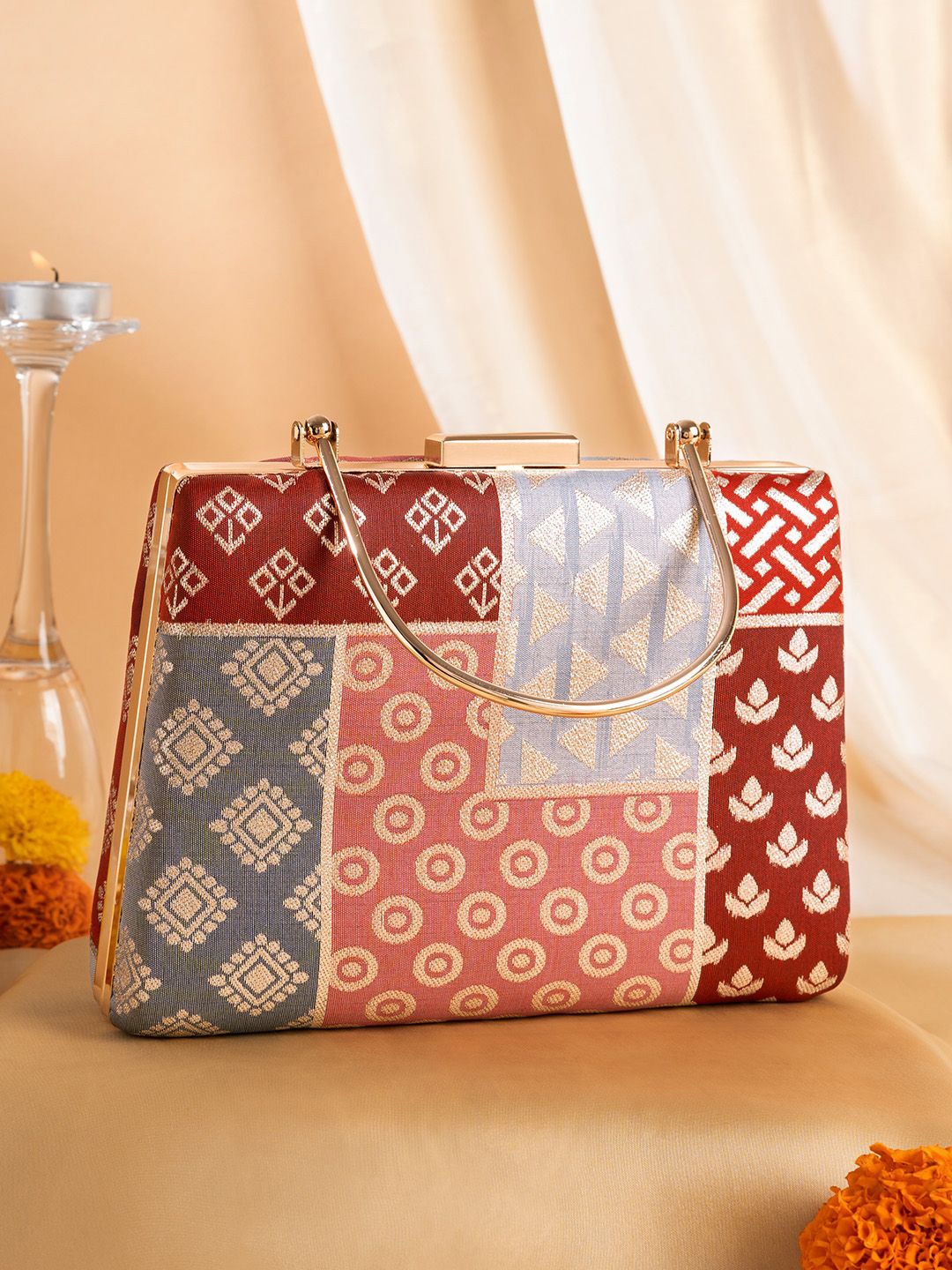 

TEEJH Embellished Box Clutch, Red