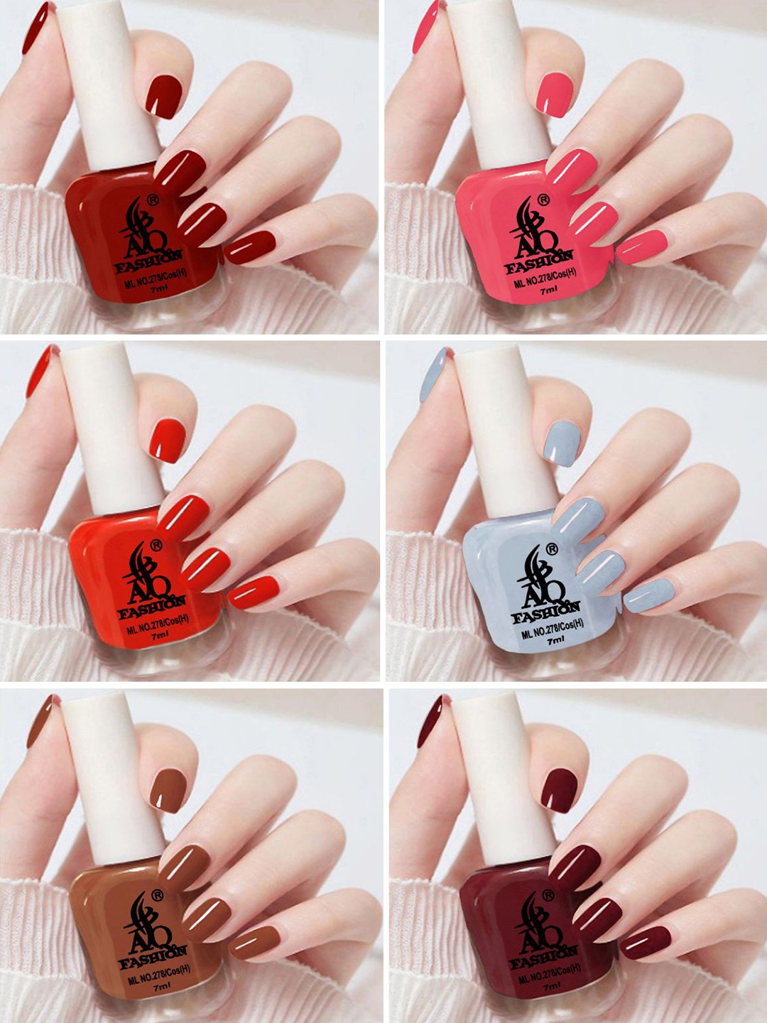 

AQ FASHION Set Of 6 Glossy Long Lasting Nail Polish - 7 ml Each, Maroon