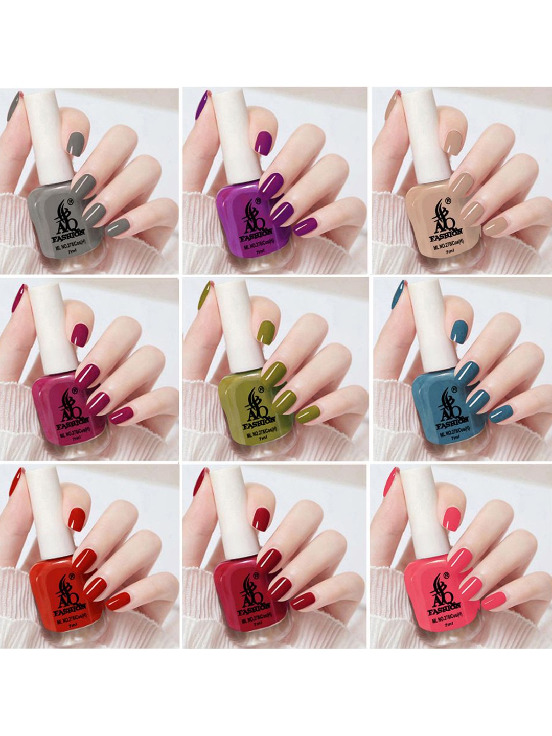 

AQ FASHION Set Of 9 Glossy Long Lasting Nail Polish - 7 ml Each, Pink