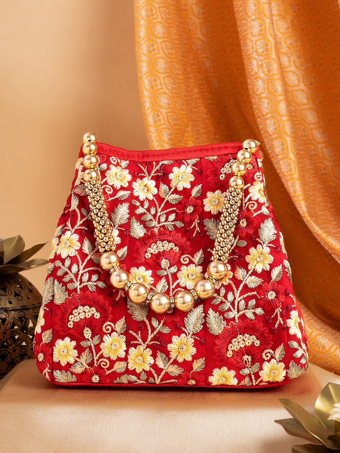 

TEEJH Embroidered Potli Clutch, Red