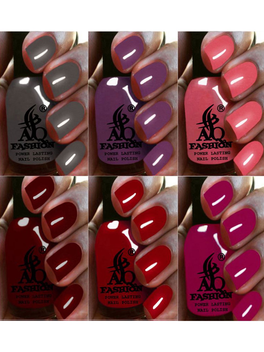 

AQ FASHION Set Of 6 Power Lasting Glossy Finish Nail Polish - 9 ml Each, Multi