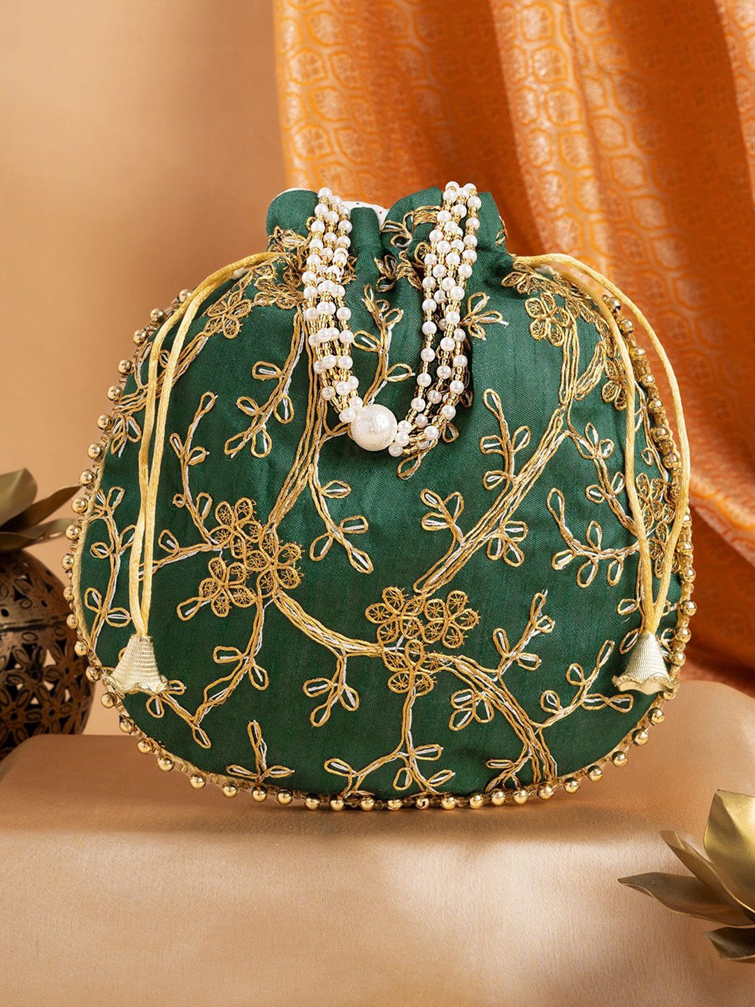 

TEEJH Embellished Potli Clutch, Green