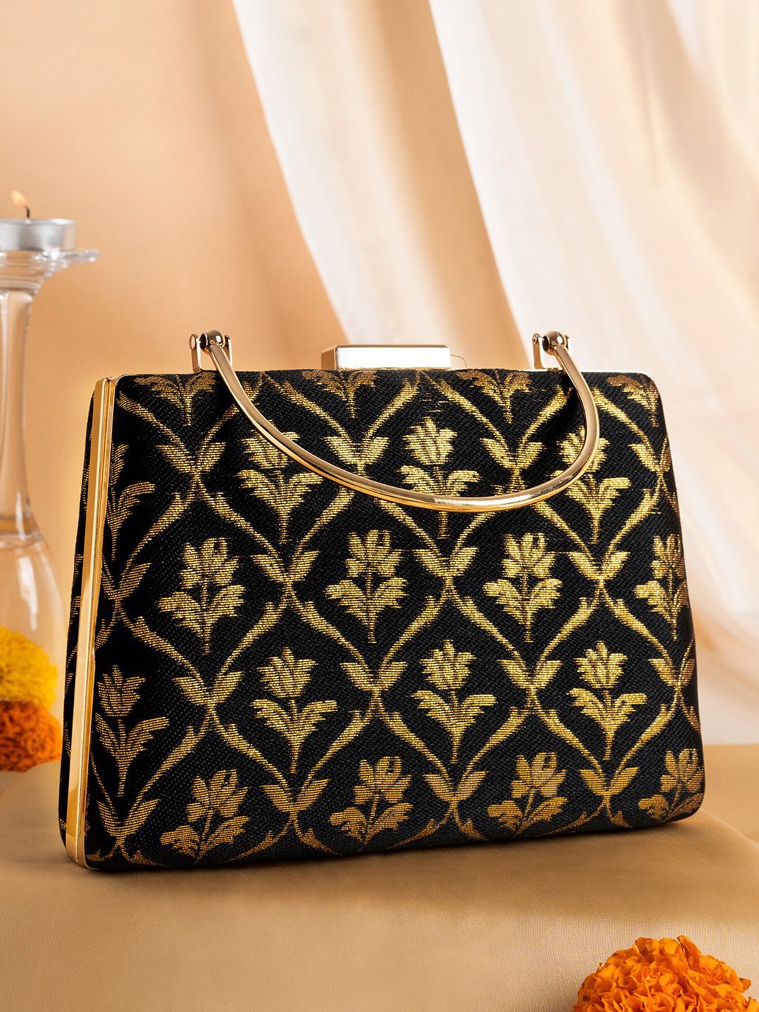 

TEEJH Embellished Box Clutch, Black