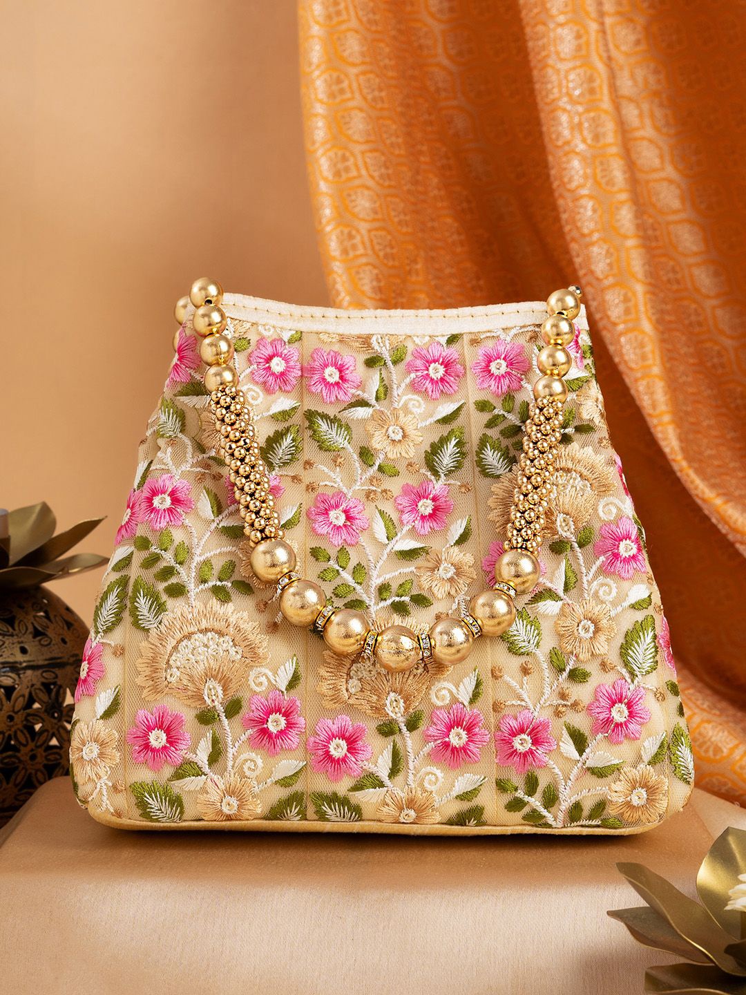 

TEEJH Embroidered Potli Clutch, Off white