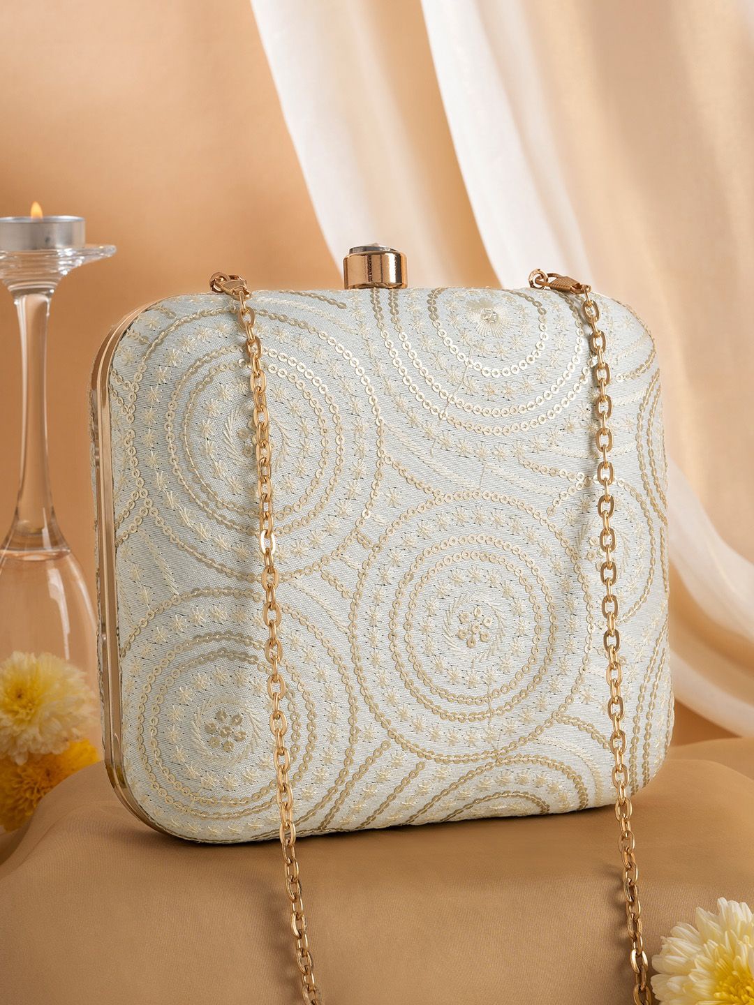 

TEEJH Embellished Box Clutch, White