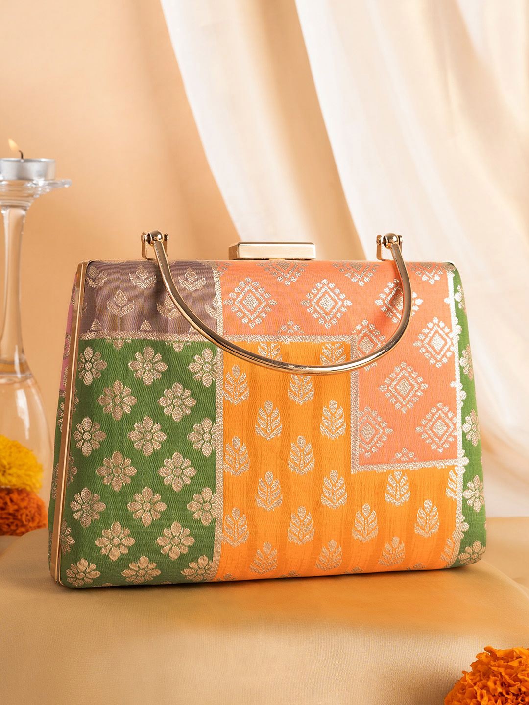 

TEEJH Embellished Box Clutch, Yellow