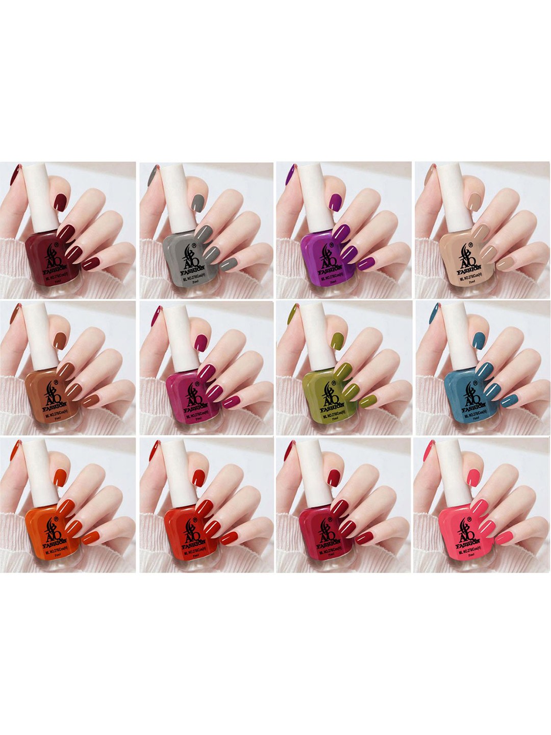 

AQ FASHION Set Of 12 Long Lasting Glossy Finish Nail Polish - 7 ml Each, Multi