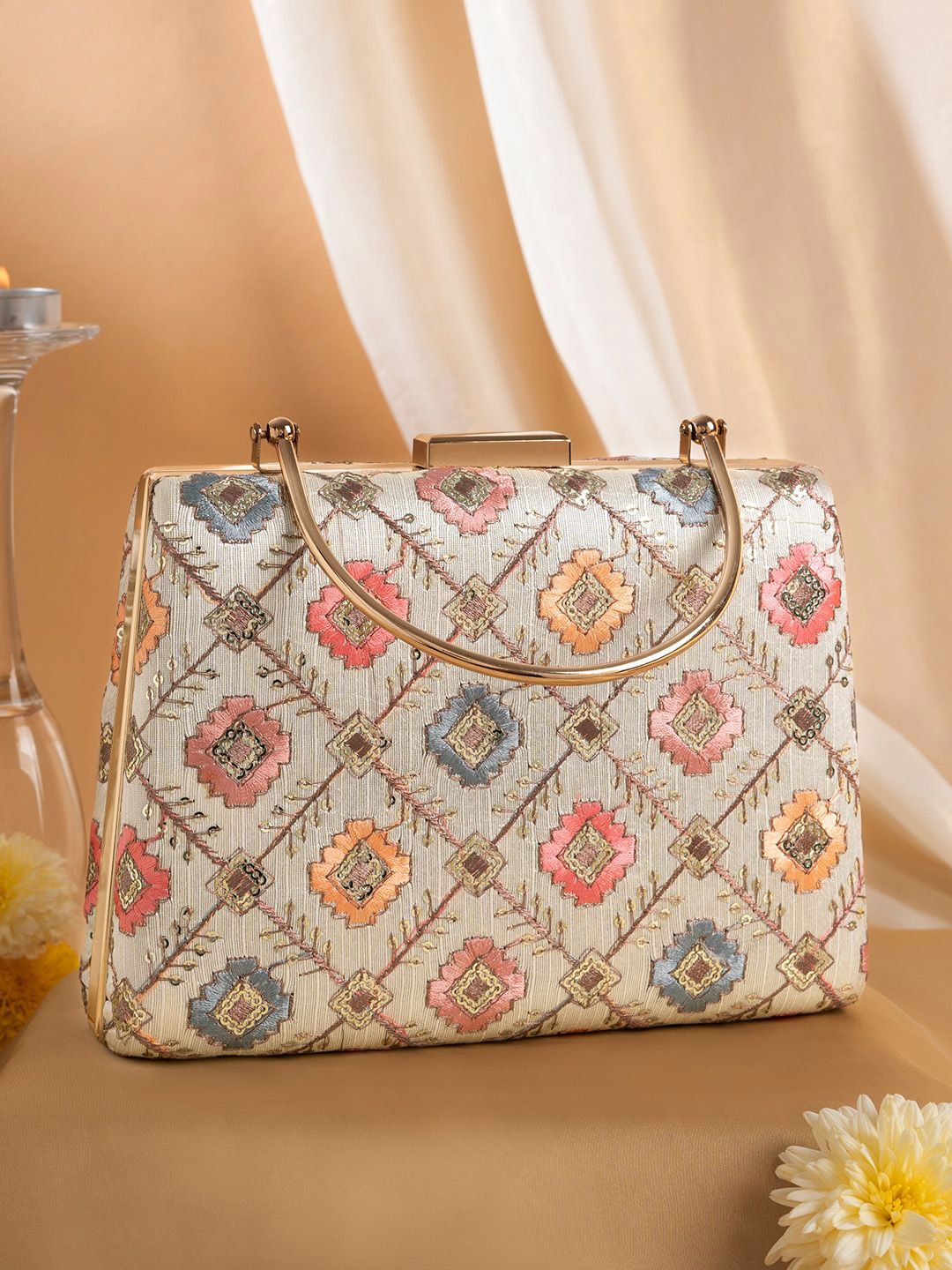 

TEEJH Embellished Box Clutch, White
