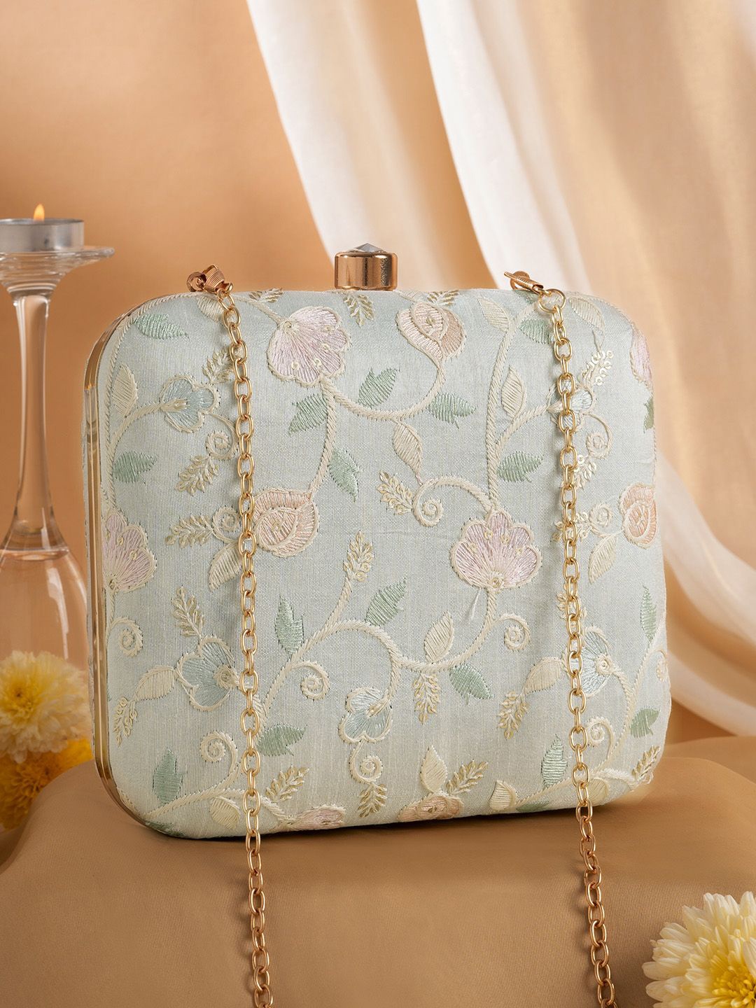 

TEEJH Embellished Box Clutch, White