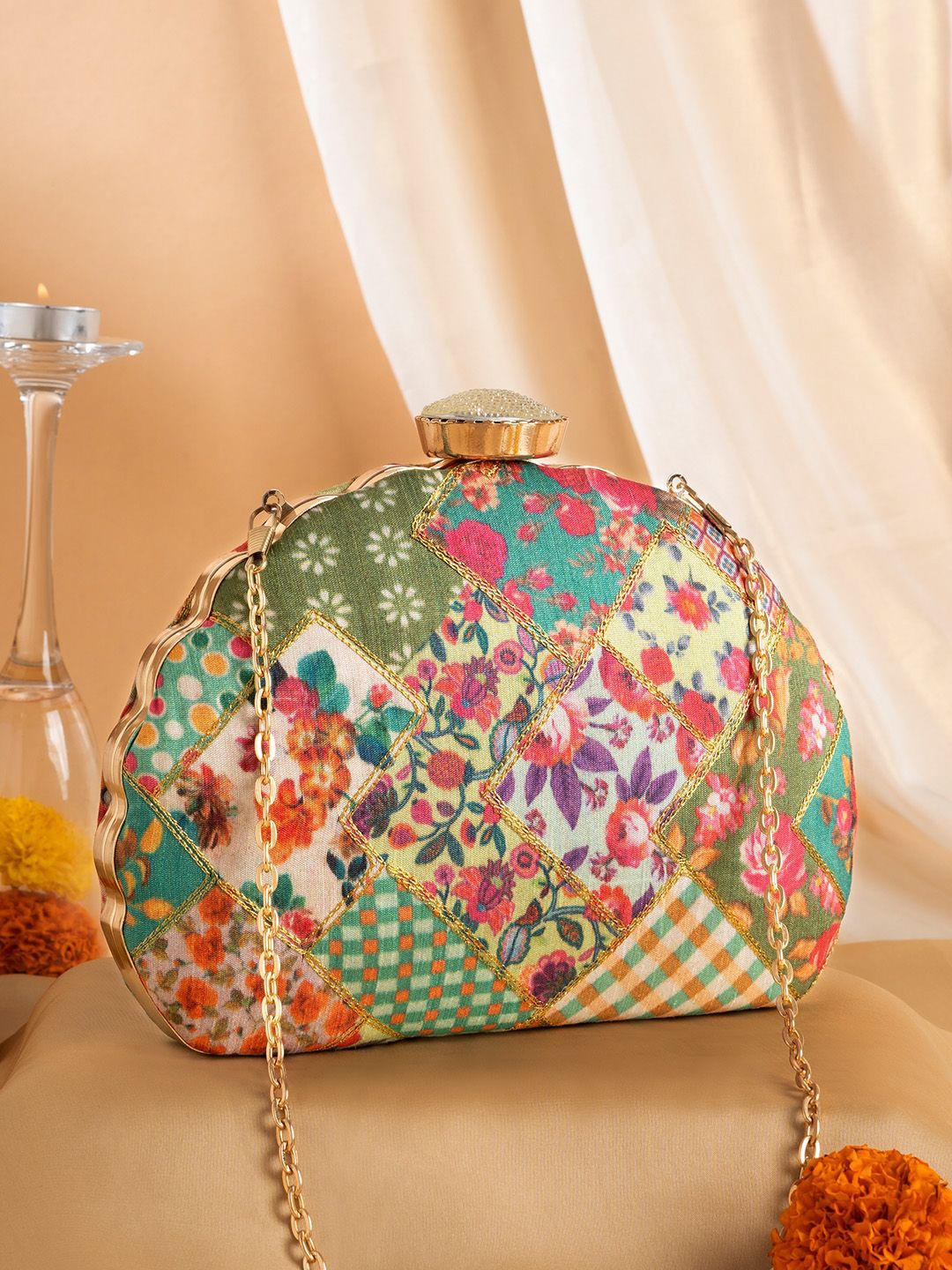 

TEEJH Embellished Box Clutch, Pink