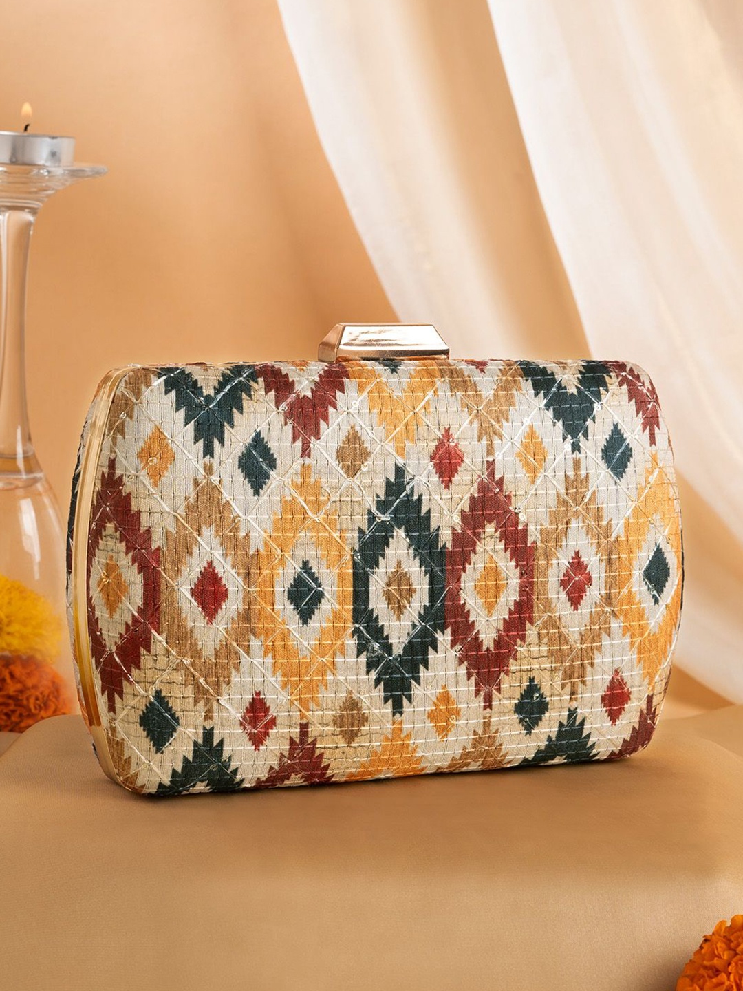 

TEEJH Embroidered Box Clutch, Yellow