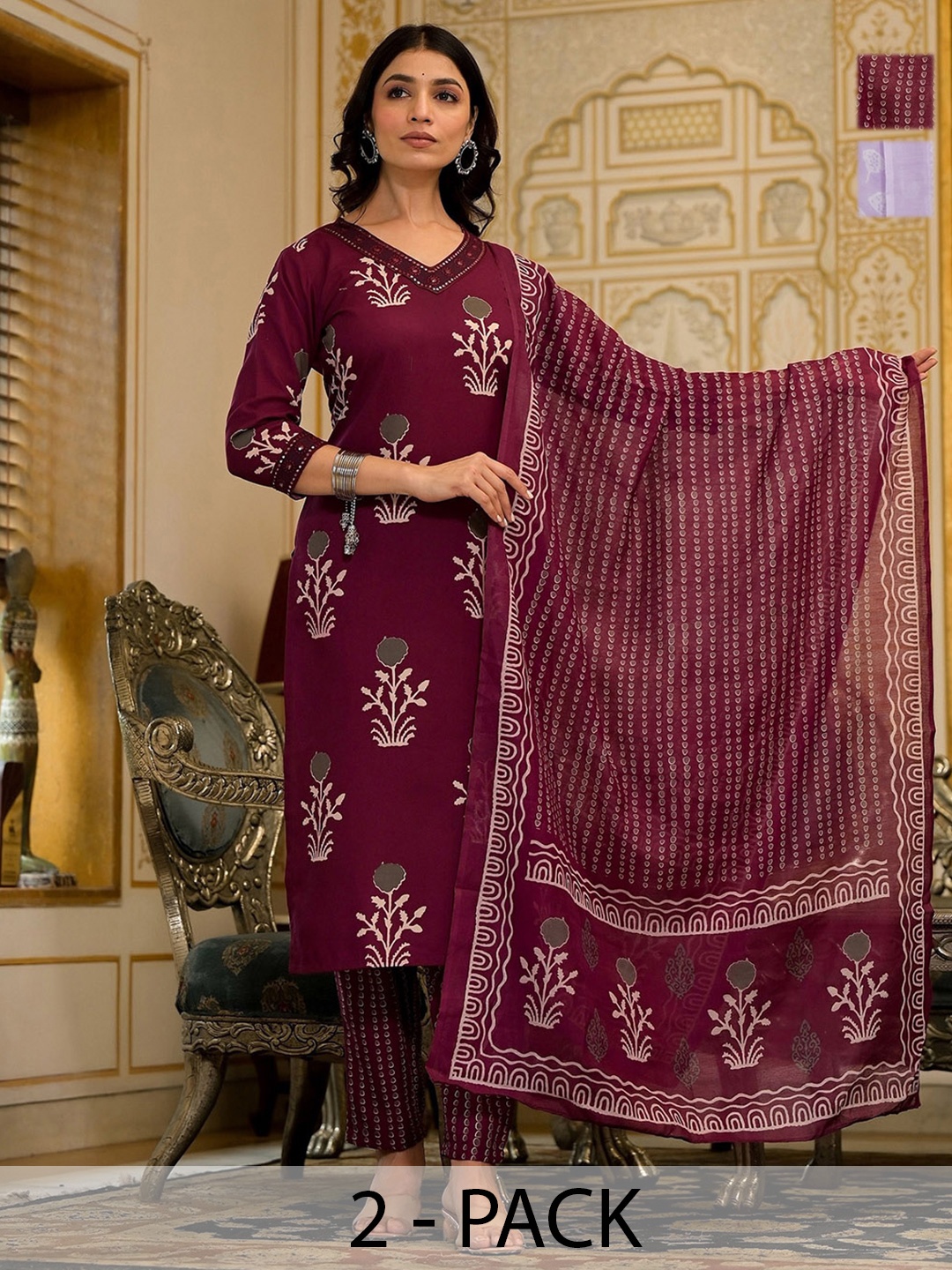 

KALINI Women Ethnic Motifs Printed Regular Kurta with Trousers & With Dupatta, Purple