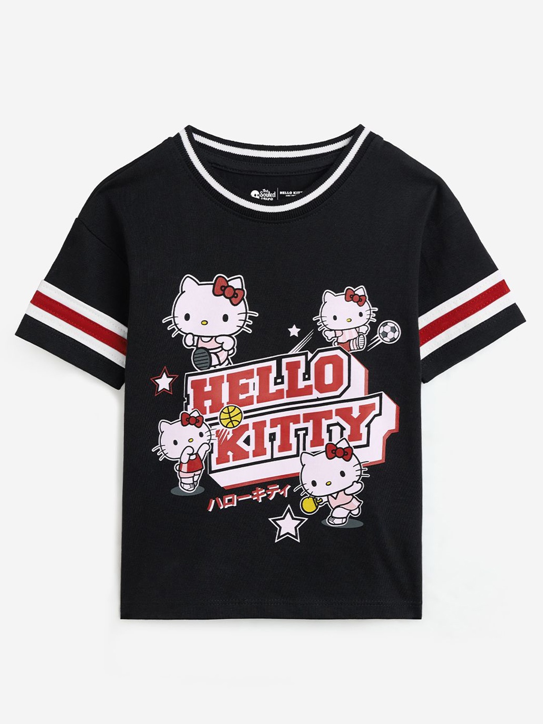 The Souled Store Girls Typography Hello Kitty Printed T-shirt, Black