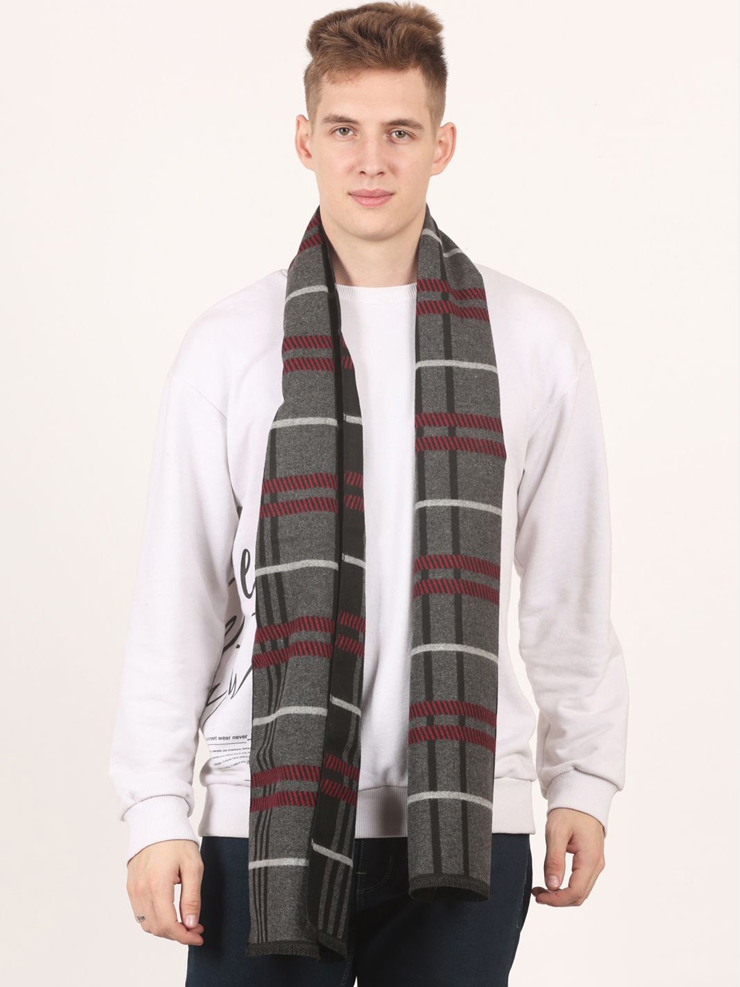 

Cazzano Men Checked Acrylic Mufflers, Grey