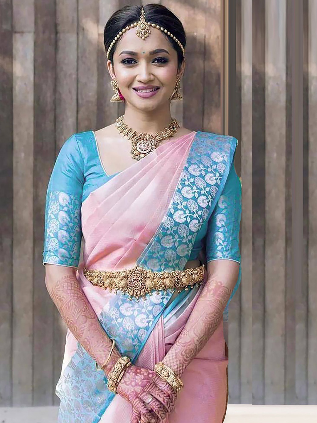 

Anjaneya Sarees Woven Design Zari Silk Blend Banarasi Saree, Peach