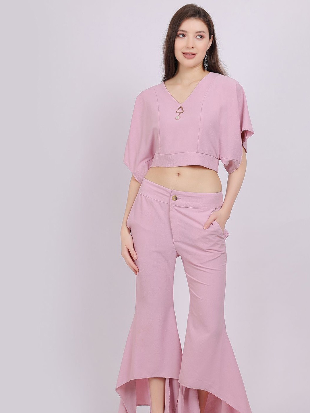 

Aumbe V-Neck Crop Top With Trouser Co-Ords, Pink
