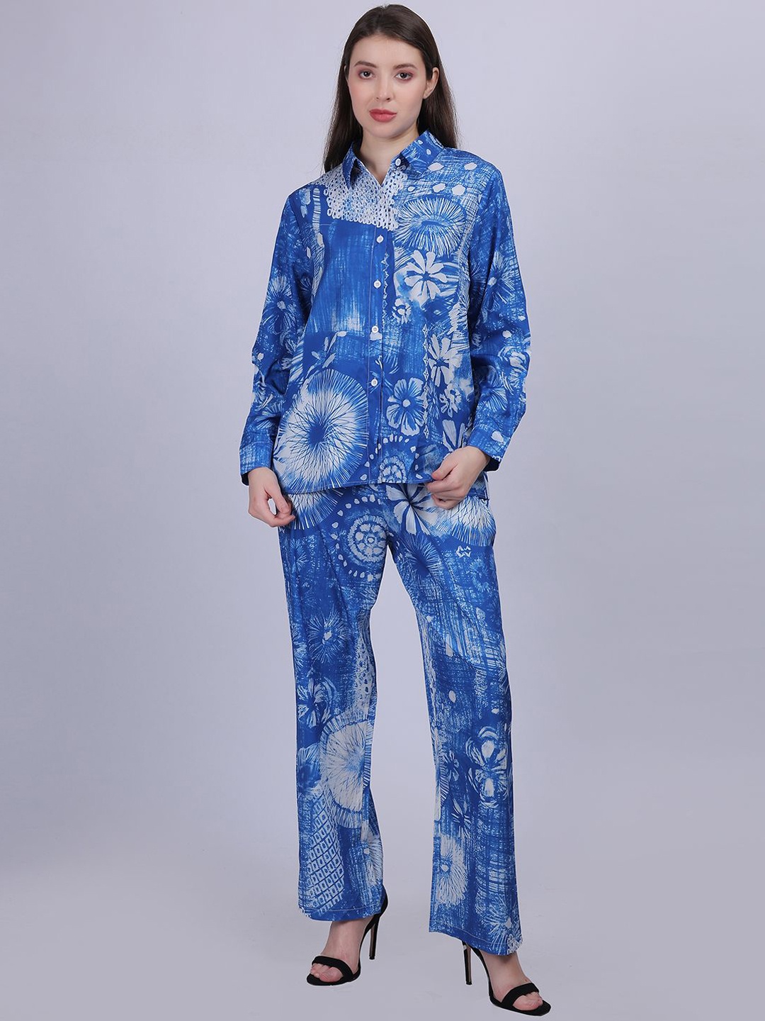 

Aumbe Floral Printed Shirt With Trouser Co-Ords, Blue