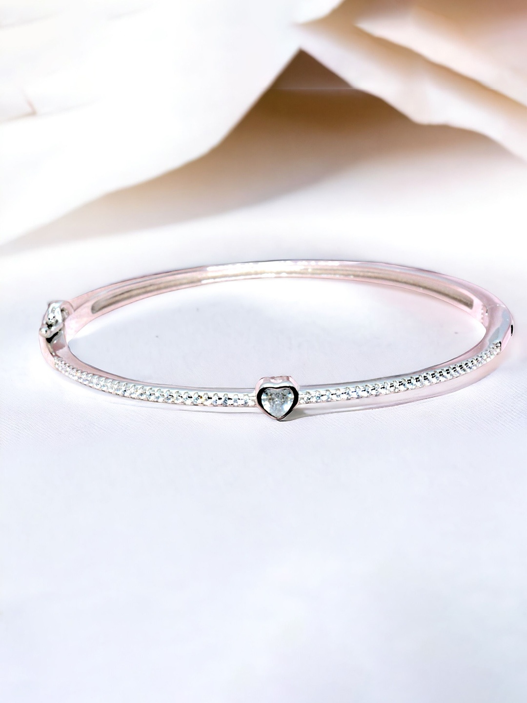 

Luxevogue Women Sterling Silver Cubic Zirconia Rhodium-Plated Bangle-Style Bracelet