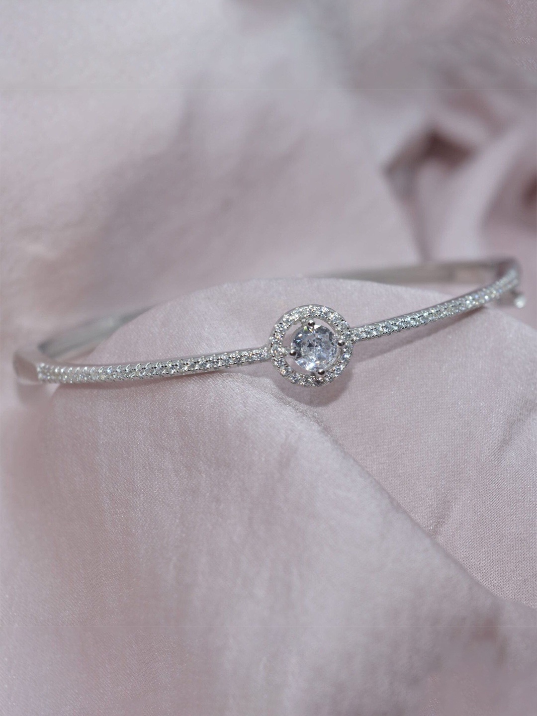 

Luxevogue Women Sterling Silver Cubic Zirconia Rhodium-Plated Bangle-Style Bracelet