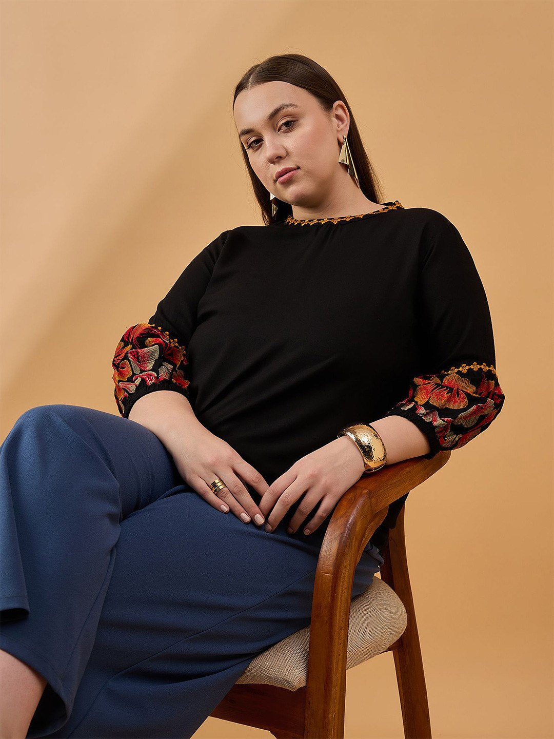 

all about you Plus Size Bishop Sleeves Top, Black