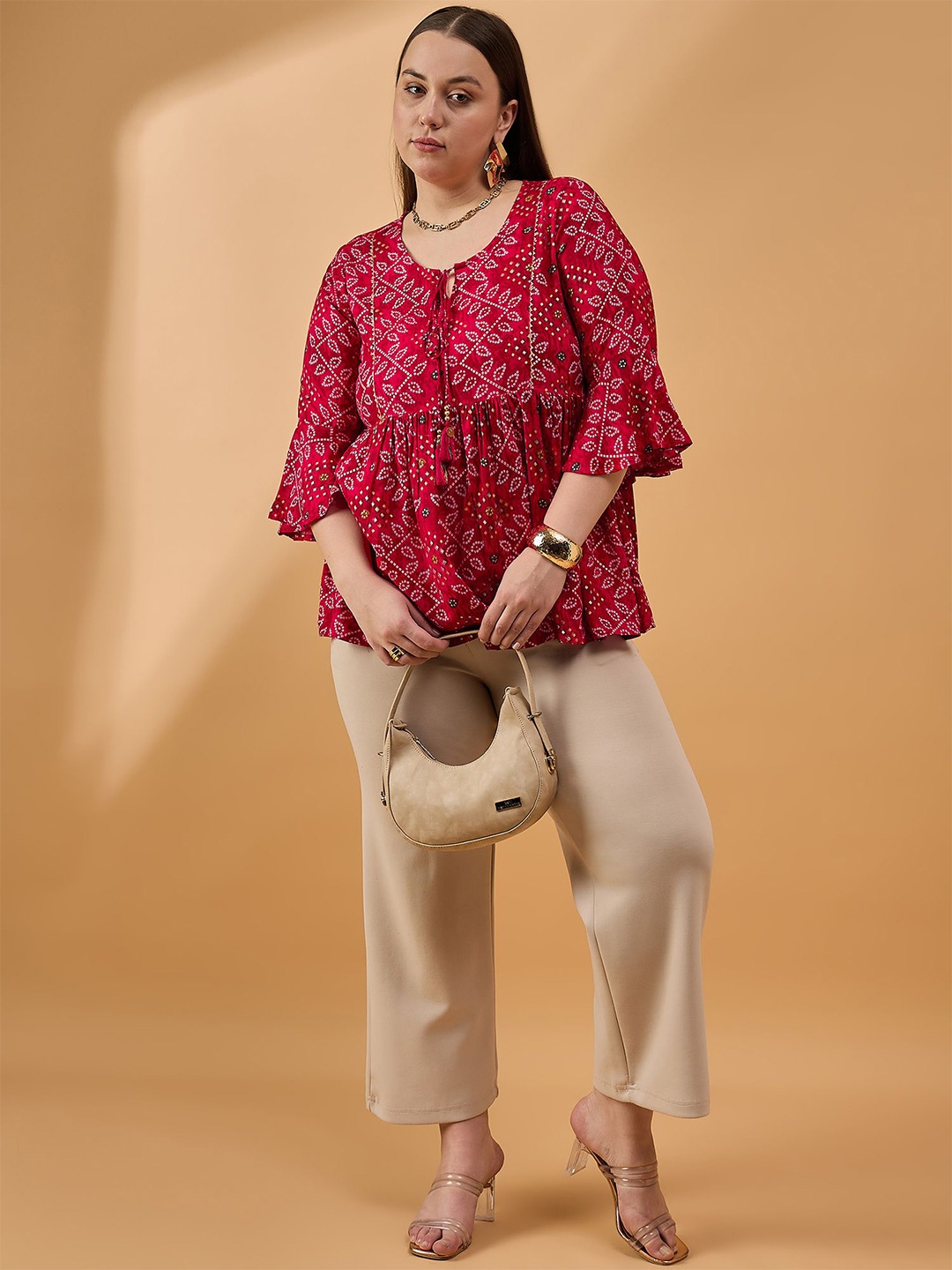 

all about you Women Floral Printed Bell Sleeve Empire Top, Red