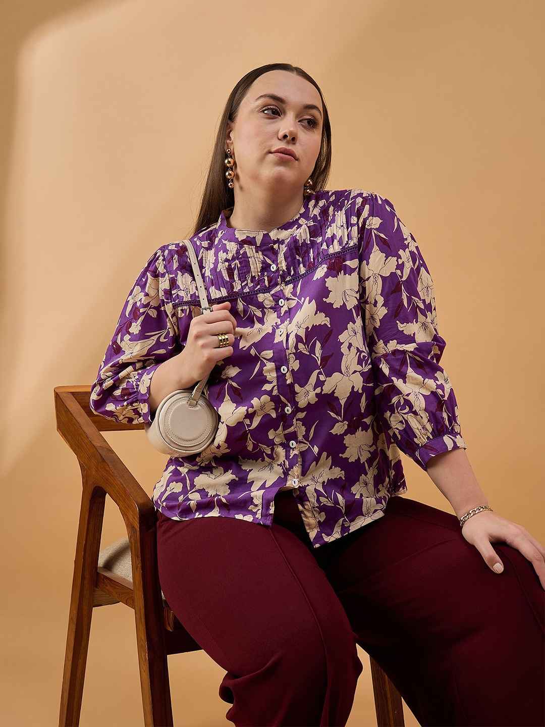 all about you Women Plus Size Printed Cotton Shirt Style Top, Purple