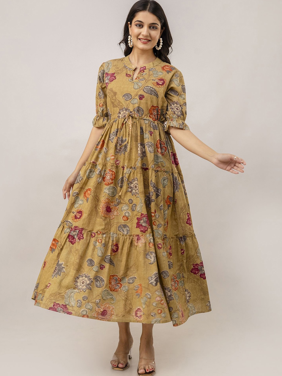 

Aawari Floral Printed Cotton Maxi Dress, Mustard