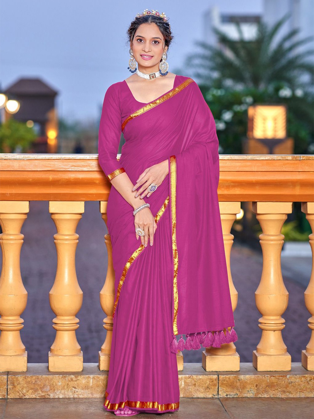 

Anouk Pure Cotton Zari Saree, Purple