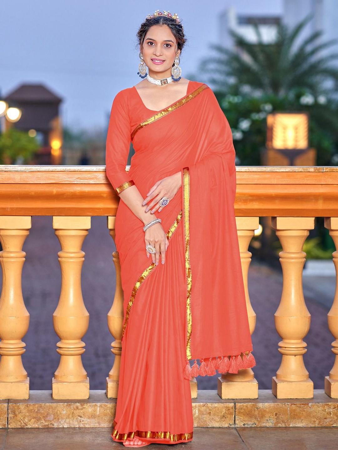 

Anouk Zari Pure Cotton Saree, Peach