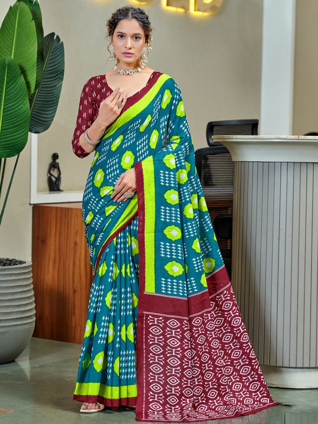 

Anouk Pure Cotton Block Printed Saree, Teal