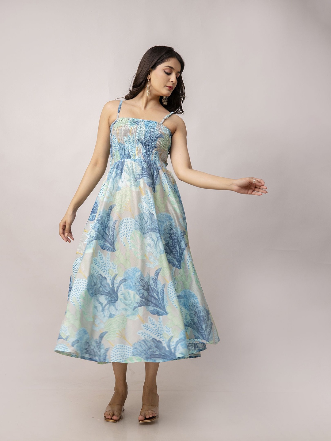 

KALINI Women Tie and Dye Printed Fit & Flared Midi Dress, Blue