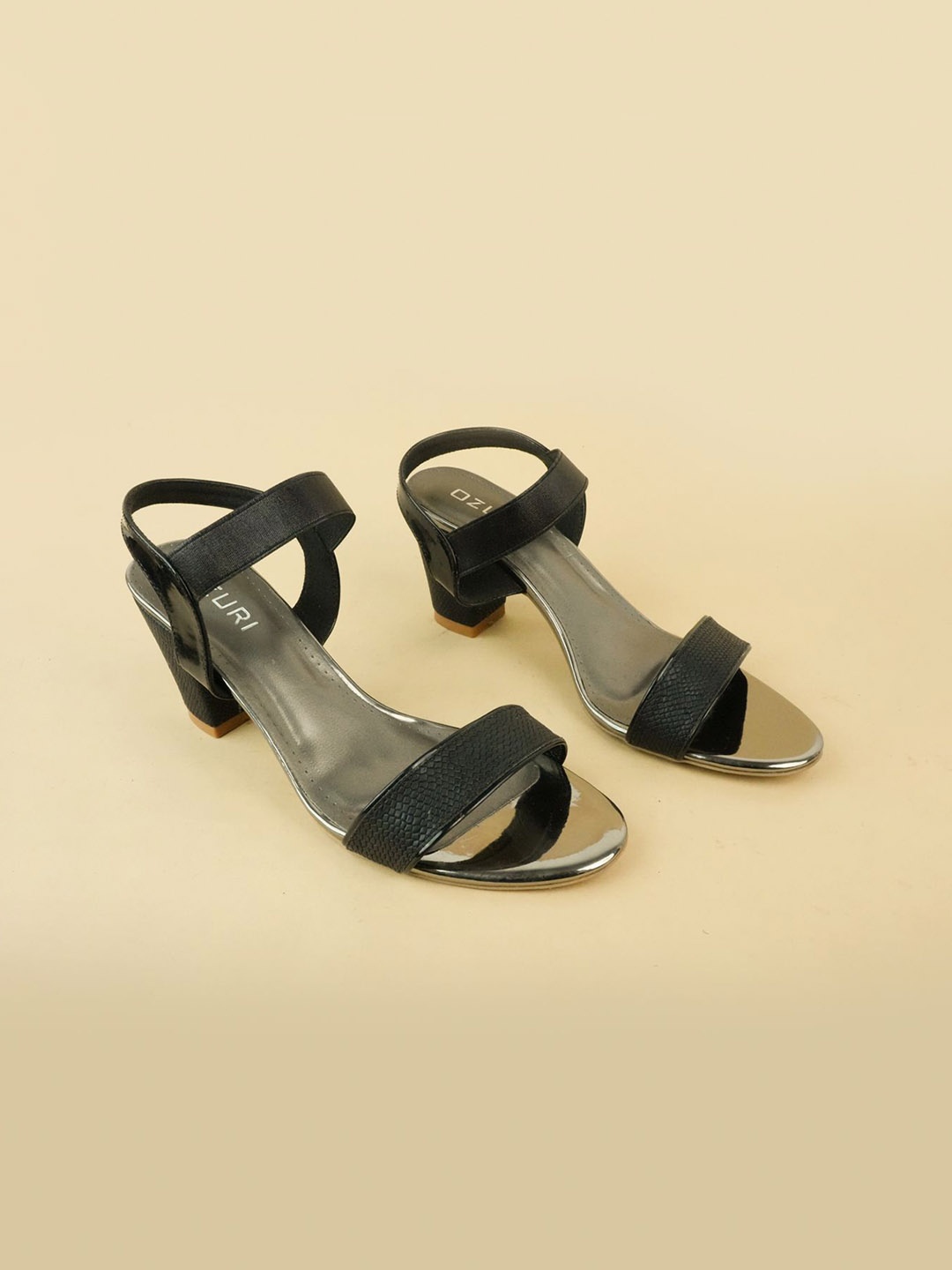 

Ozuri Women Textured Block Heel Sandals, Black
