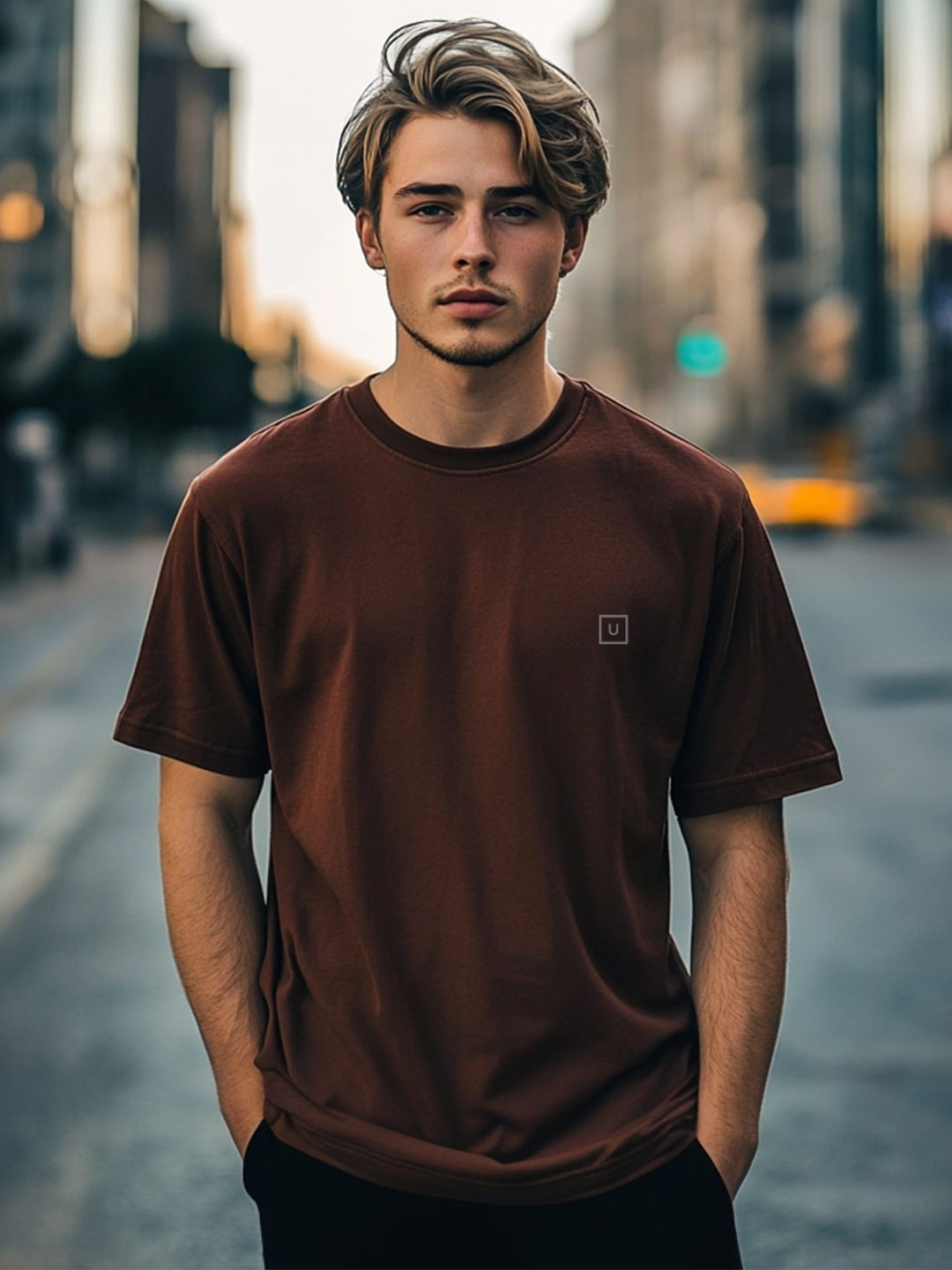 

Urbano Fashion Men Solid Round Neck Cotton Oversized T-shirt, Brown