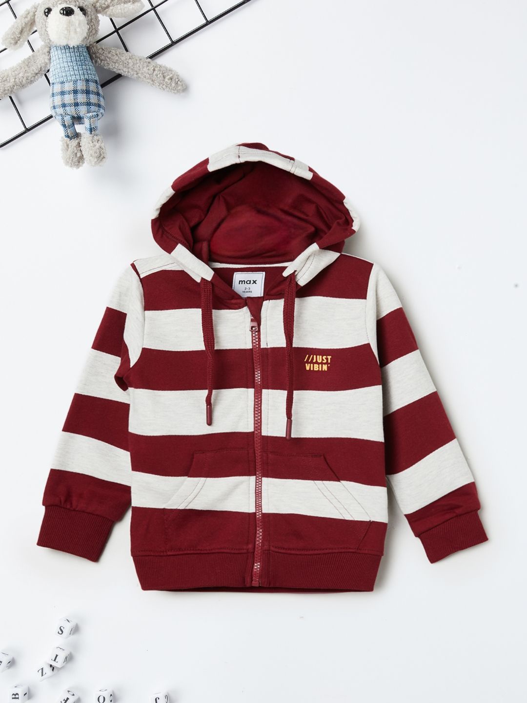 

max Boys Striped Cotton Sweatshirt, Maroon