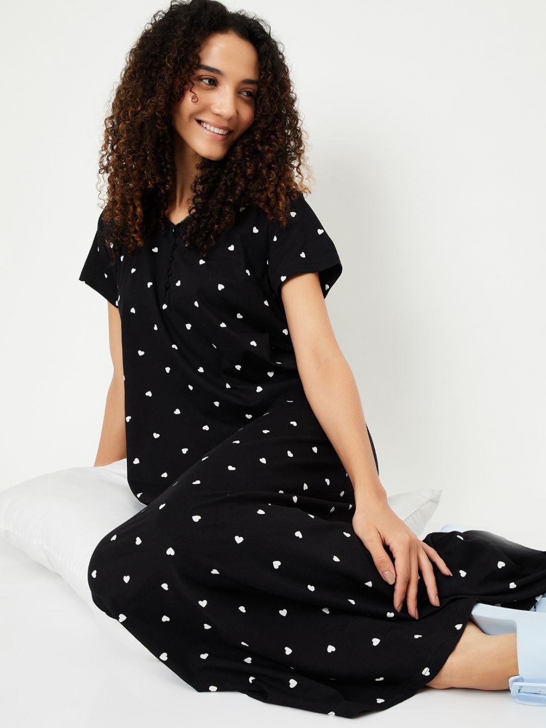 

max Women Conversational Printed Pure Cotton Maxi Nightdress, Black