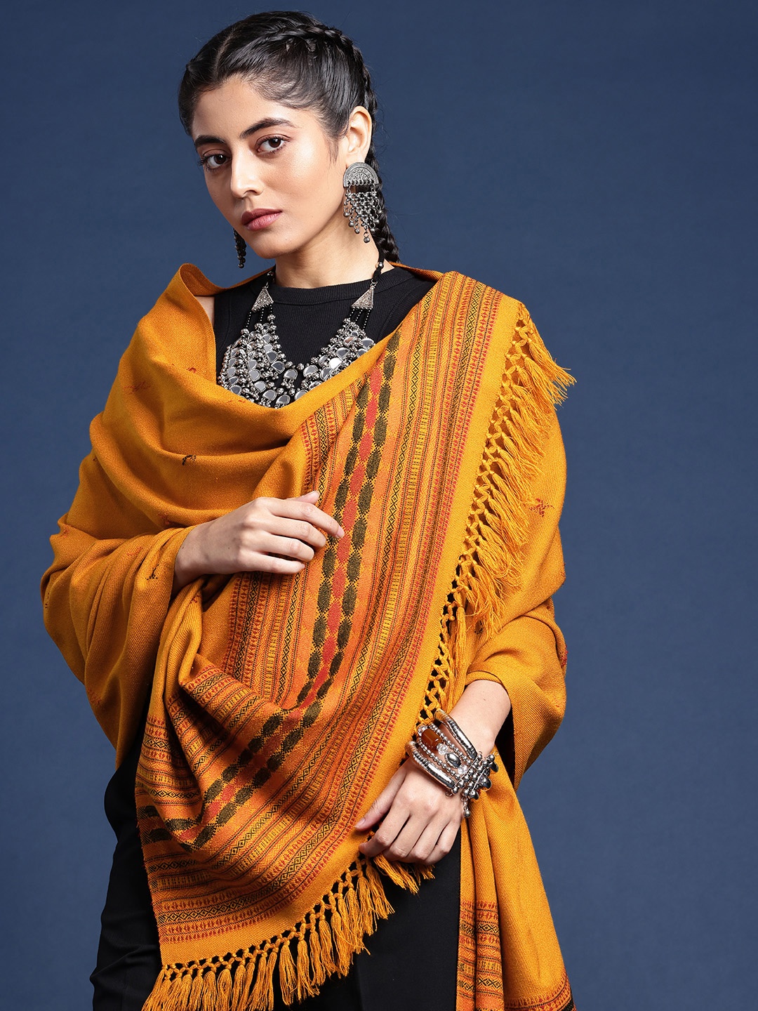 

Taavi Geometric Woven Design Kullu Shawl, Mustard