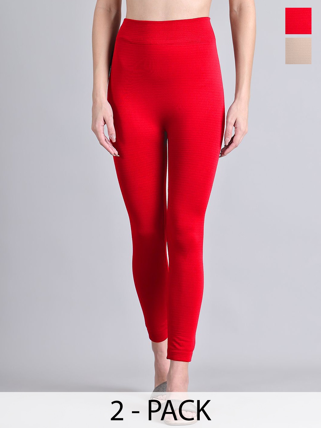 

GRACIT Pack Of 2 Skinny Fit Mid Rise Ankle Length Leggings, Red