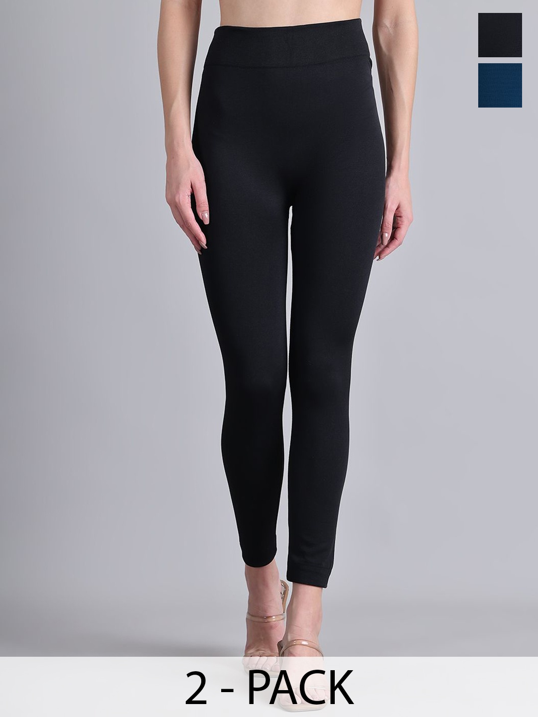 

GRACIT Women Pack Of 2 Skinny Fit Ankle-Length Thermal Winter Leggings, Black