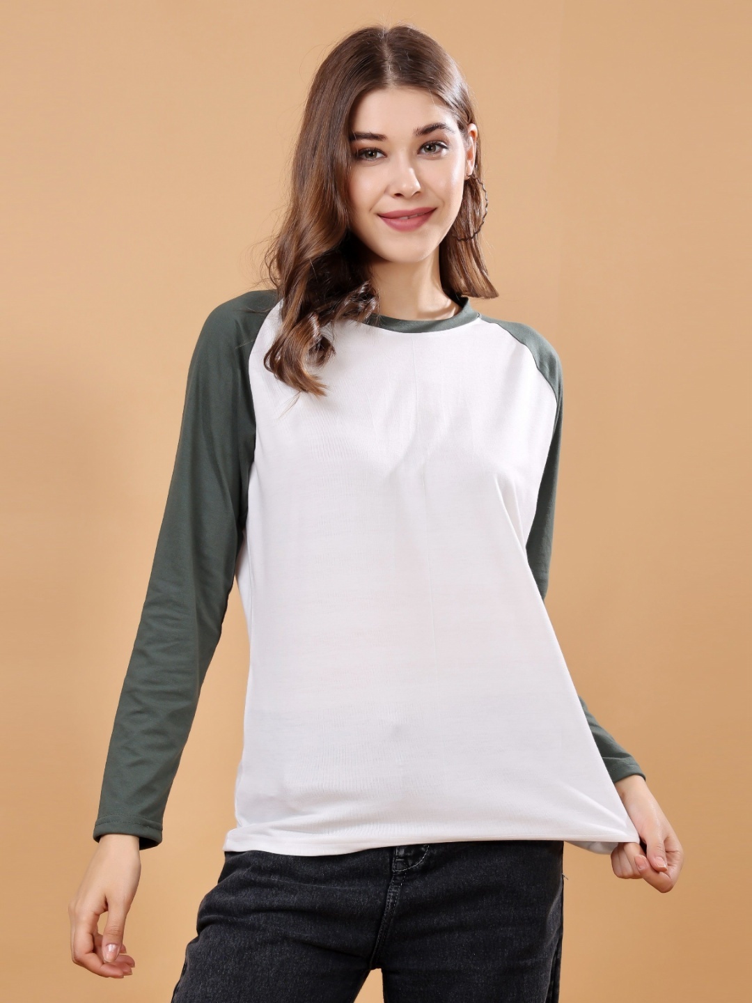 

London Hills Women Colourblocked Round Neck Cotton T-shirt, White