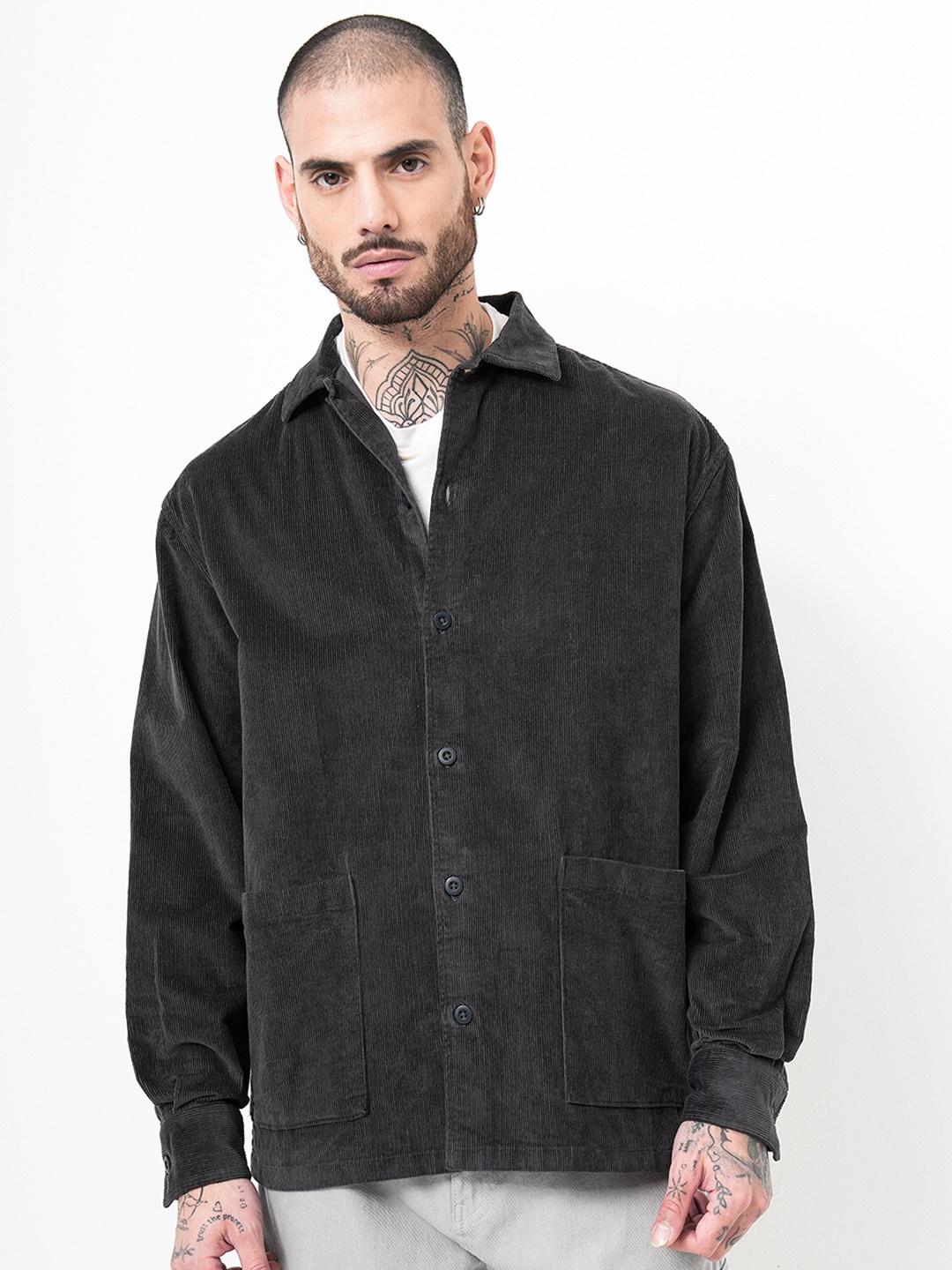 

British Club Men Spread Collar Solid Cotton Casual Tailored Jacket, Grey