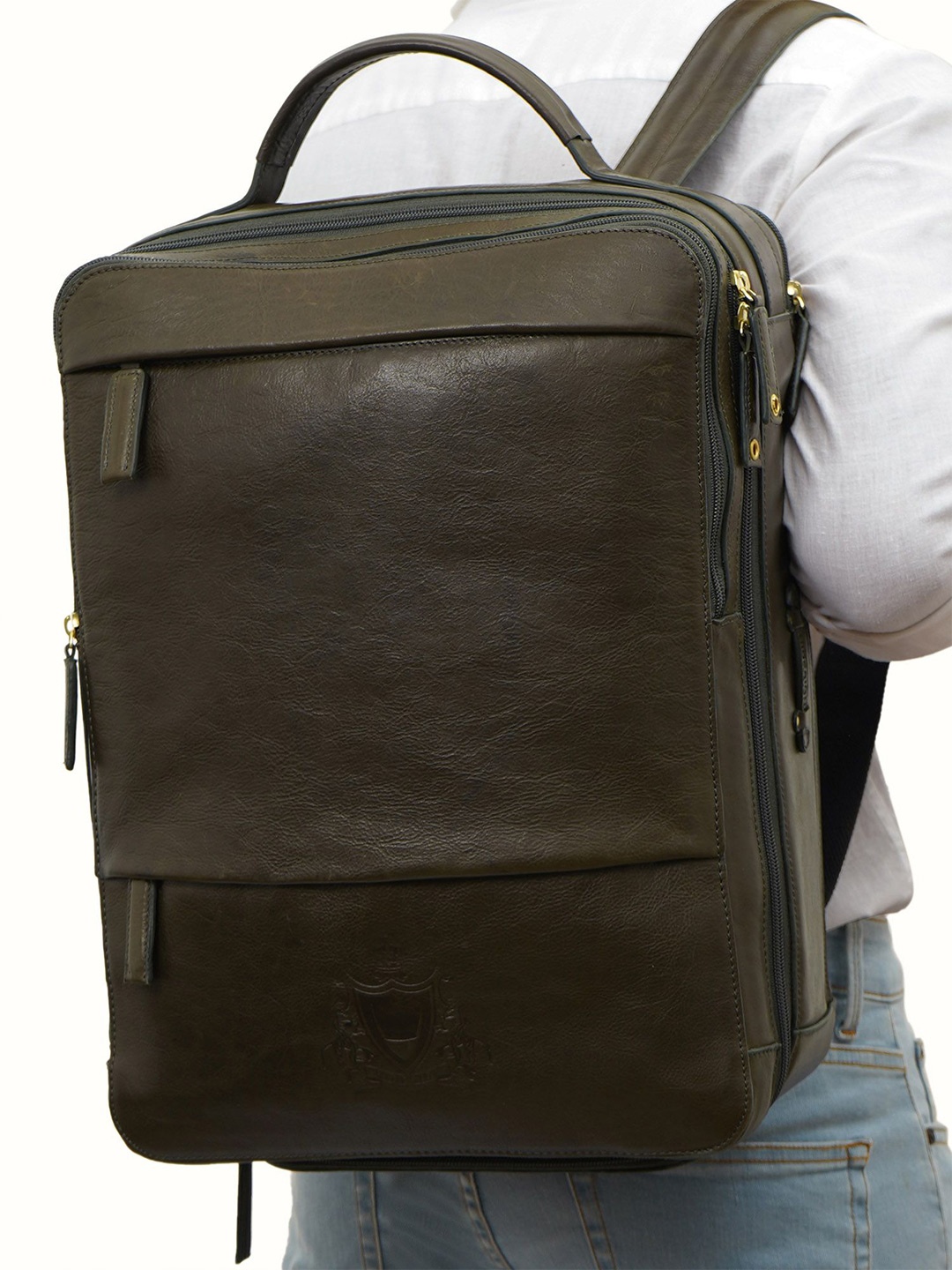 

Hidesign Men Solid Leather Backpack, Green