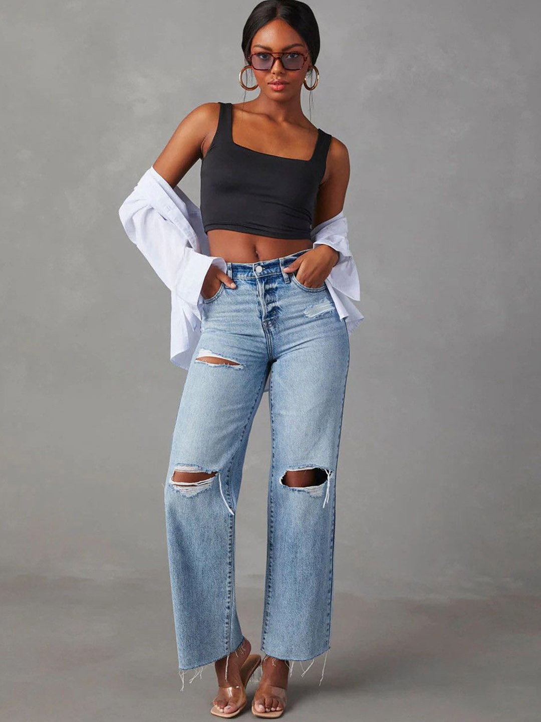 

The Roadster Lifestyle Co Women Cotton Wide Leg Jeans, Blue