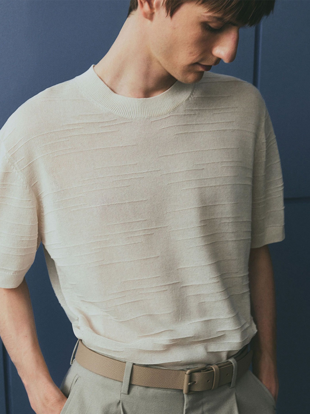 

H&M Regular Fit Fine-Knit T-Shirt, Beige