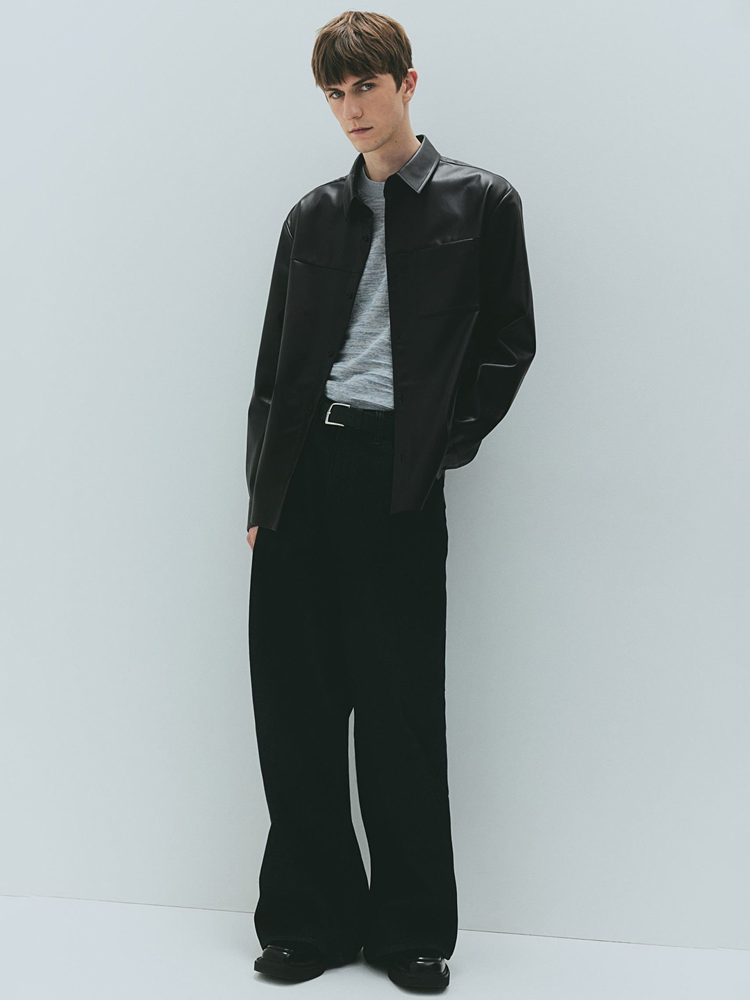 

H&M Regular Fit Coated Shirt, Black