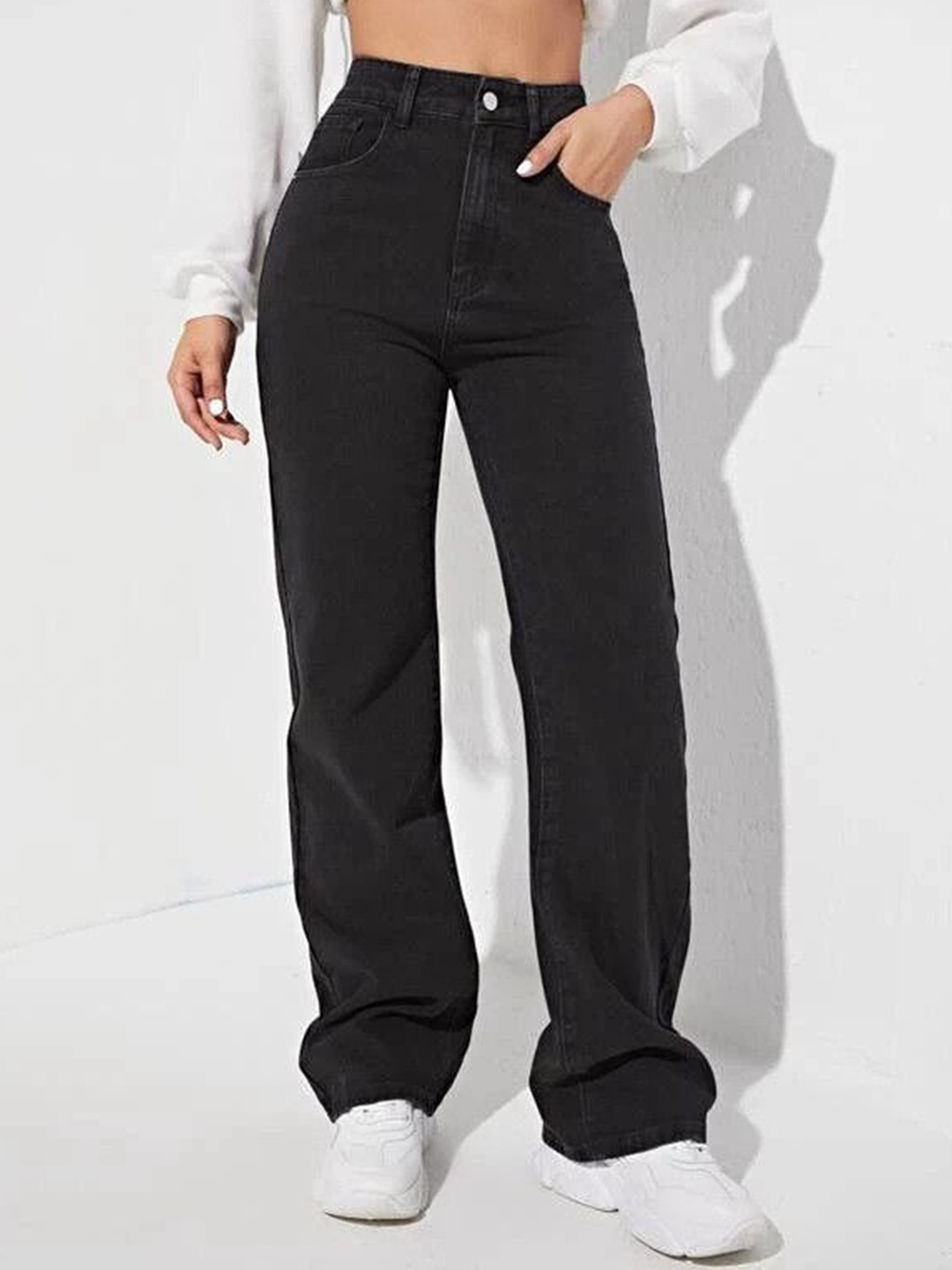 

The Roadster Lifestyle Co Women Cotton Wide Leg Jeans, Black