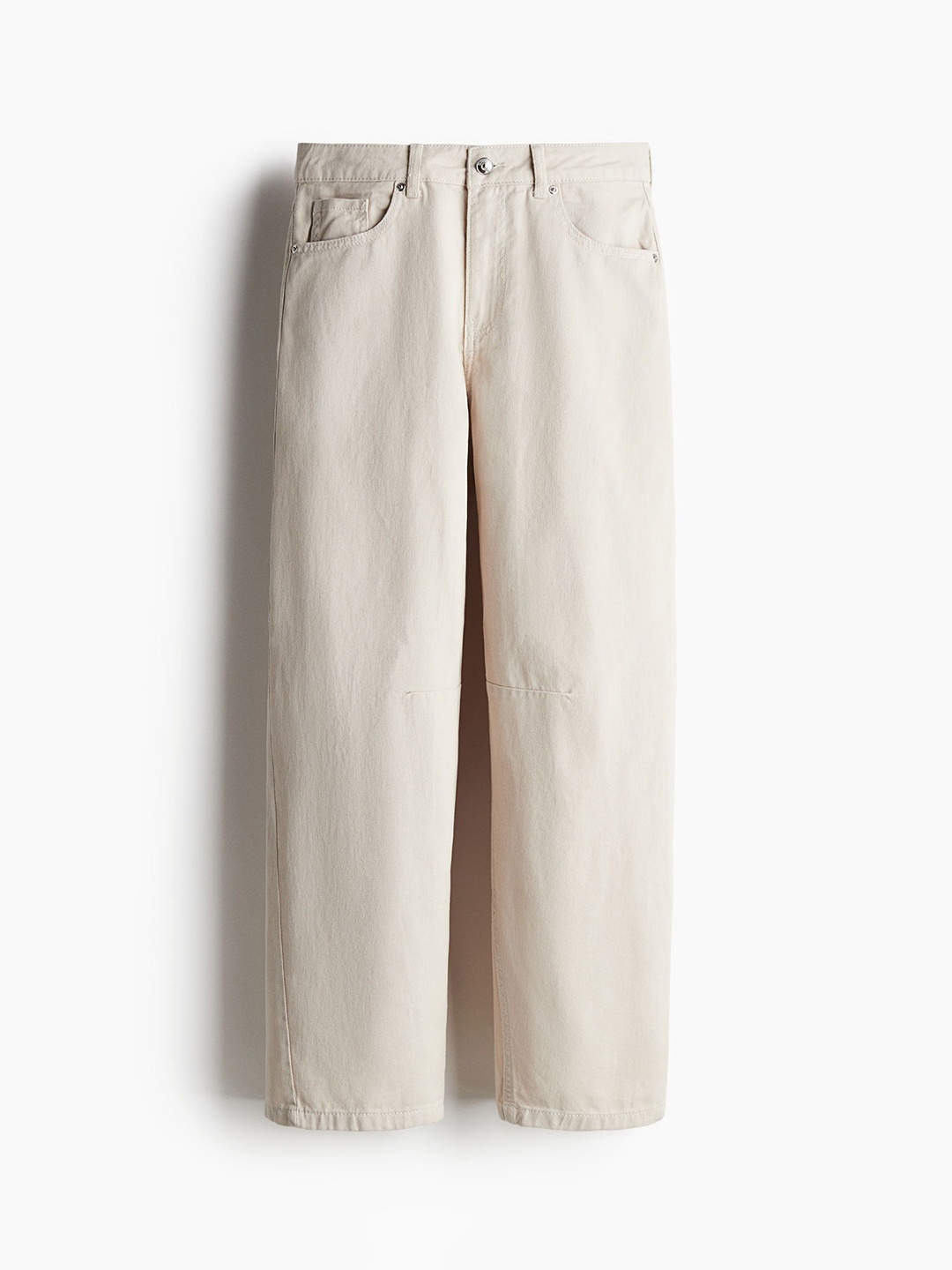 

H&M Women Barrel-Leg Twill Trousers, Beige