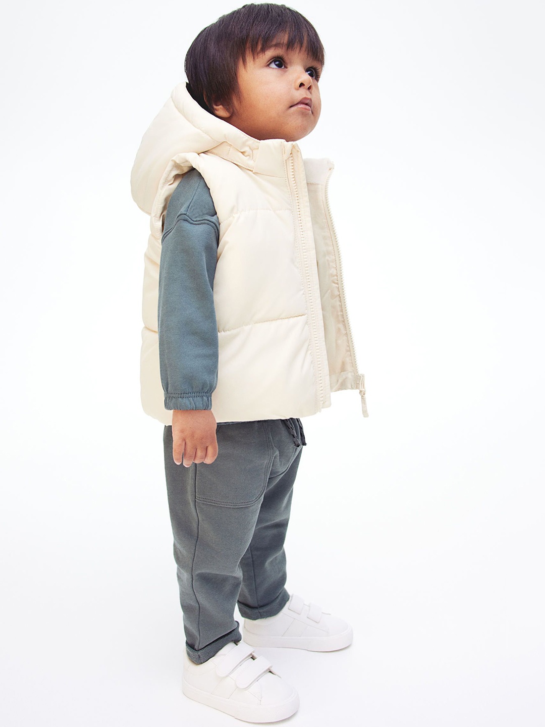 

H&M Hooded Puffer Gilet, Beige