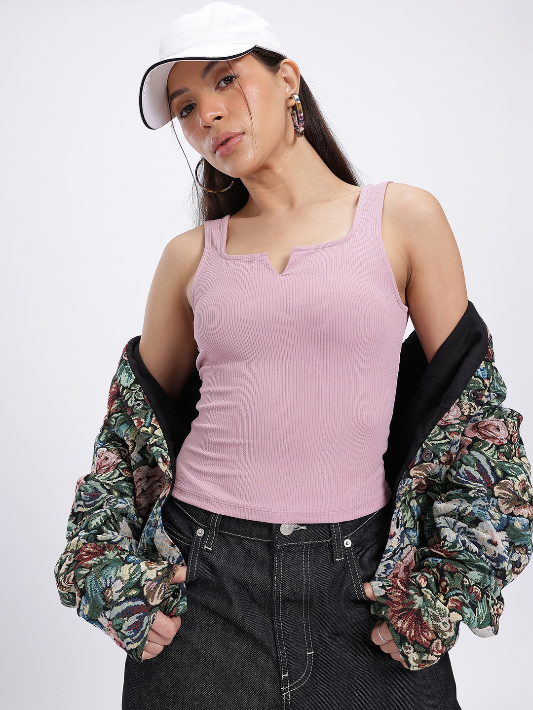 

glitchez Sweet Sixteen Ribbed Shoulder Straps Slim Top, Lavender