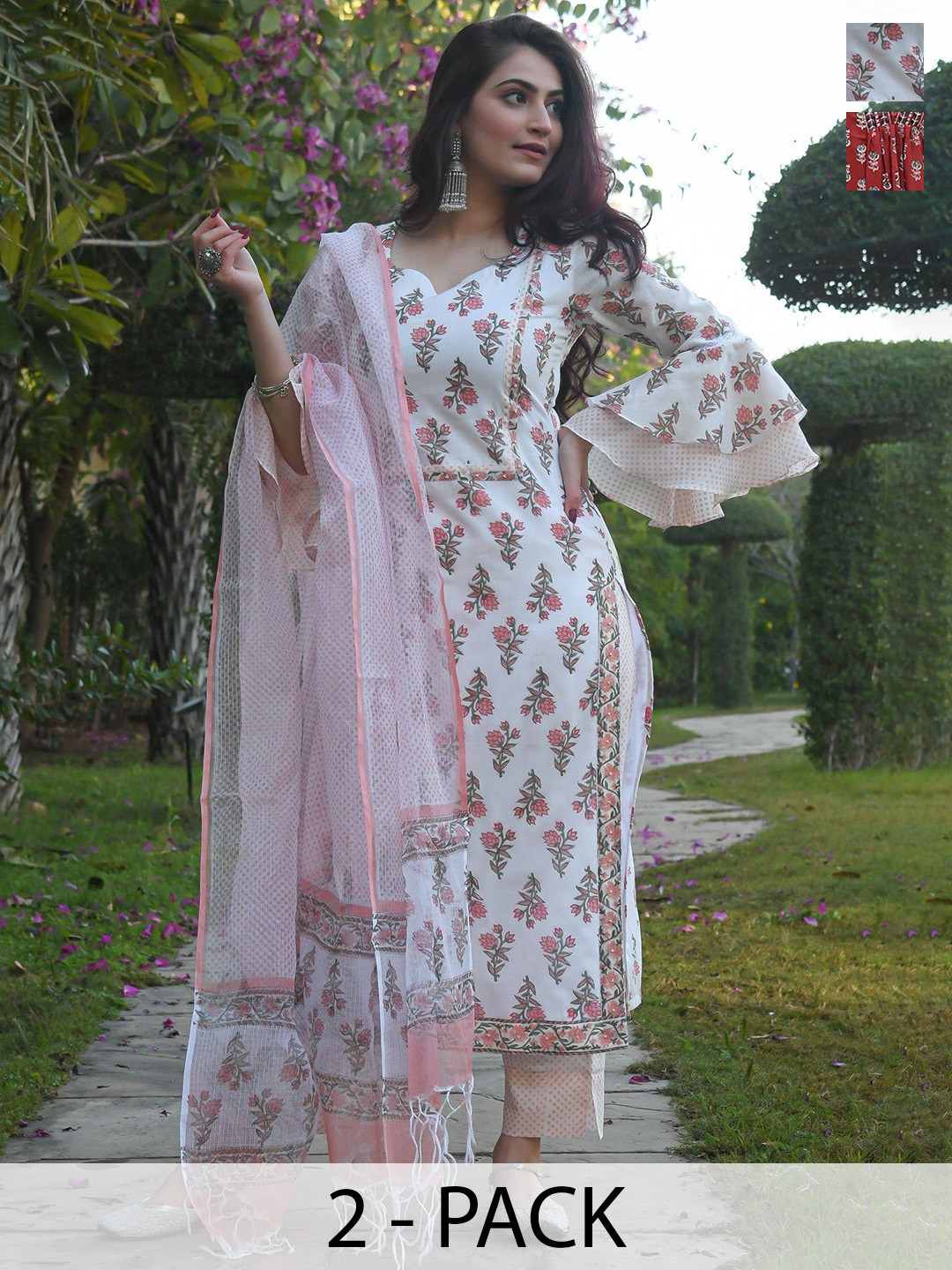 

KALINI Women Ethnic Motifs Printed Regular Kurta with Trousers & With Dupatta, White