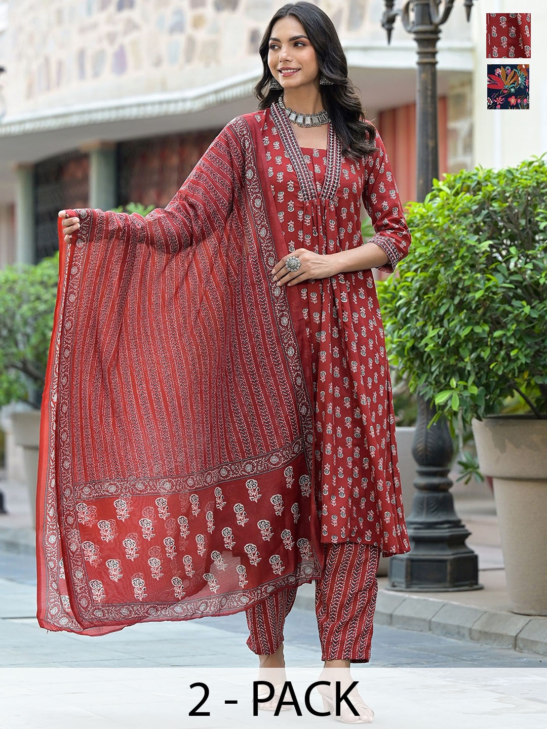 

KALINI Women Ethnic Motifs Printed Regular Kurta with Trousers & With Dupatta, Blue